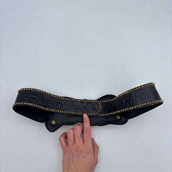 Vintage Leopard Buckle Studded Embossed Leather Belt 30\